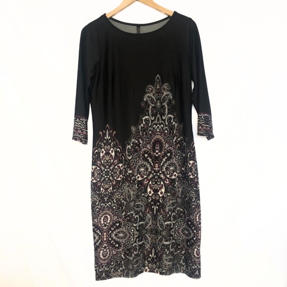 🖤 Lori M Collection Black Paisley Print Dress | Size M | Made in Canada - Picture 1 of 13